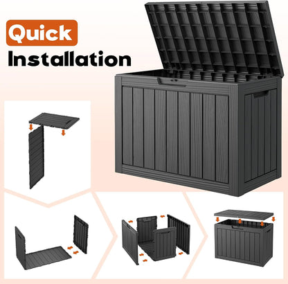 Outdoor Storage Box, Resin Deck Boxes Indoor and outdoor, Waterproof Storage Box Lockable Lid (Black, 85 Gallon)