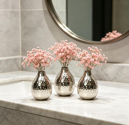Hosley Small Cream Metal Tote Vase – Set of 4, 4.5" Long Decorative Mini Vases for Dried Floral Arrangements, Coffee Tables, Side Tables & Home Décor Accents