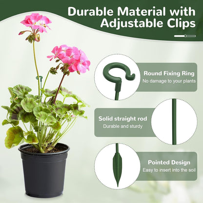 15-Pack Small Plant Stakes with Movable Clips, Adjustable Orchid Stakes and Clips in 3 Heights for Potted Plants, Bulb Flowers and Light-Duty Single Stem Support ﻿