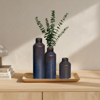 Brown Ceramic Vase Set of 3 - Rustic Farmhouse Vases for Centerpieces Small Modern Decorative Vase for Flower Kitchen Bathroom Bedroom Living Room Shelf Home Decor