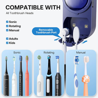 Bitvae Upgraded Tooth Brush Holder for Bathroom 2.0, Infrared Sensing Toothbrush Cleaner, Wall-Mounted for Most Size Toothbrushes, Air Drying, LED Smart Screen, White Gold Trim