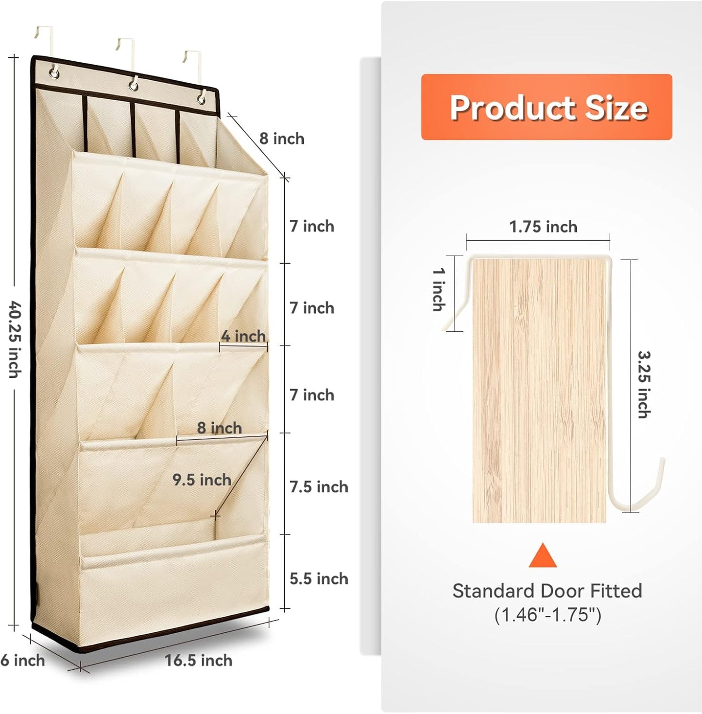 FENTEC 1 Pack Over-the-Door-Shoe-Organizers,Hanging Organizers with Large Pocket Shoe Holder Hanging Shoe Rack for Closet Shoe Organizer for Wall, Over Door Organizer with 15 Pockets Gray