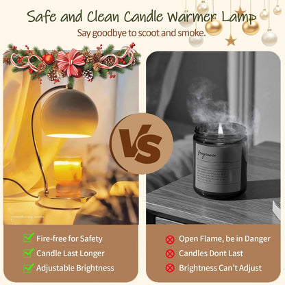 Candle Lamp Warmer, Wide Base Scented Candle Warmer with Timer and Dimmer, Modern Candle Melting Lattern, Home Decor Table Lamp (Silver)
