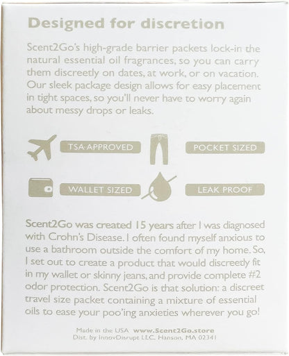 Scent2Go Toilet Odor Eliminator Powder – Before-You-Go Bathroom Deodorizer – Travel Size Single-Use Packets – No Spray, No Bottle, No Leak – TSA-Friendly, Plant-Based – Lemon + Mint, 20 Count