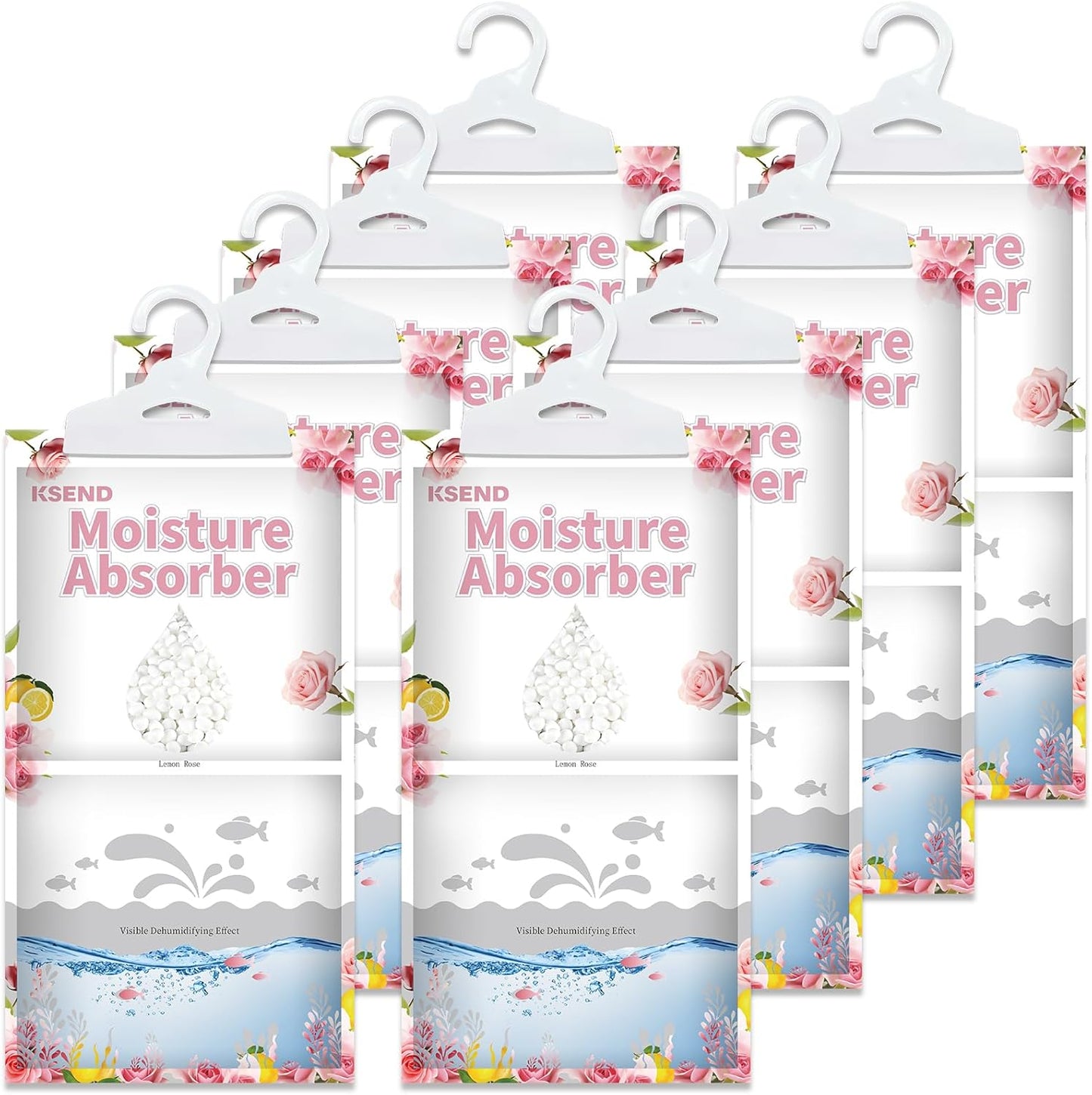 Ksend Moisture Absorbers 8 Packs - 9.8 oz Dehumidifier Bags, Portable Moisture Hanging Bags for Closet, Bathroom and Kitchen, Fragrance Free, 11.8'' x 6.3''