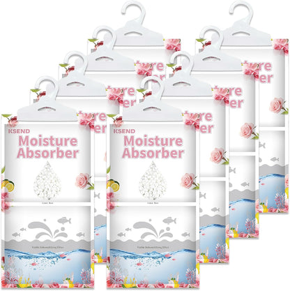 Ksend Moisture Absorbers 8 Packs - 9.8 oz Dehumidifier Bags, Portable Moisture Hanging Bags for Closet, Bathroom and Kitchen, Fragrance Free, 11.8'' x 6.3''