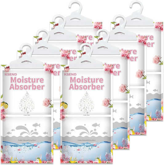 Ksend Moisture Absorbers 8 Packs - 9.8 oz Dehumidifier Bags, Portable Moisture Hanging Bags for Closet, Bathroom and Kitchen, Fragrance Free, 11.8'' x 6.3''