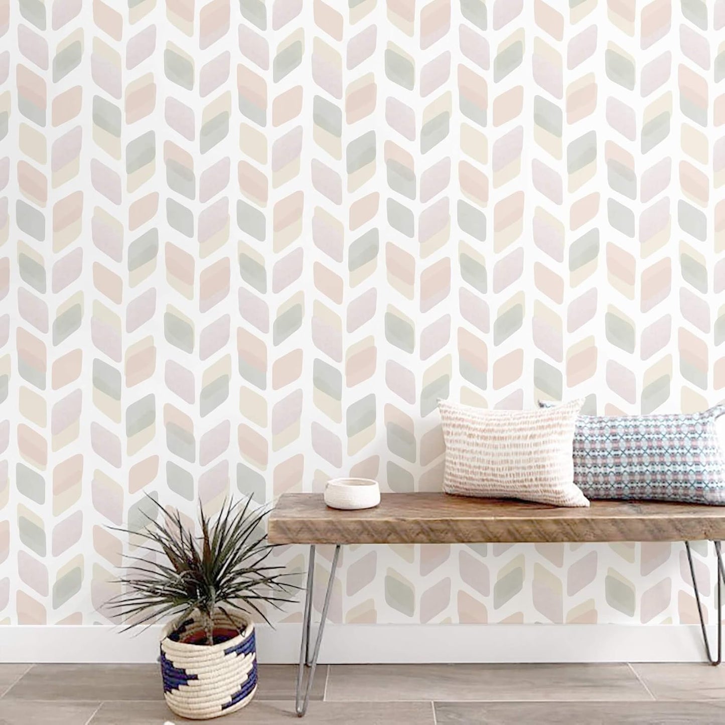 Boho Wallpaper Neutral Peel and Stick Wallpaper 78.7"x17.3" Geometric Wall Paper Beige and White Contact Paper Textured Removable Vinyl Waterproof for Bedroom Farmhouse Kitchen Bathroom