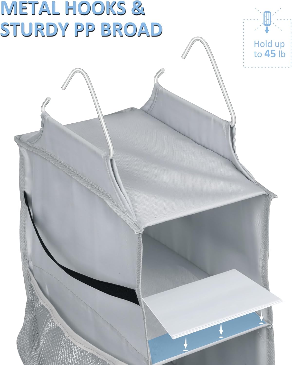 SLEEPING LAMB Short Hanging Shoe Organizer for Closet Storage with Mesh Side Pockets Holds 8 Pairs, Hanging Shoe Rack Hanger RV, Camper, Grey