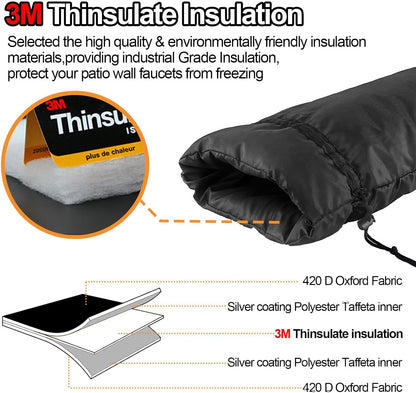 XXL Outdoor Faucet Covers for Winter, 3M Thinsulate Insulation Faucet Freeze Protector, 25”H x 13”W for Garden Lawn Faucets & Yard Hydrant, Waterproof Insulated Spigot Cover Faucet Sock – Black