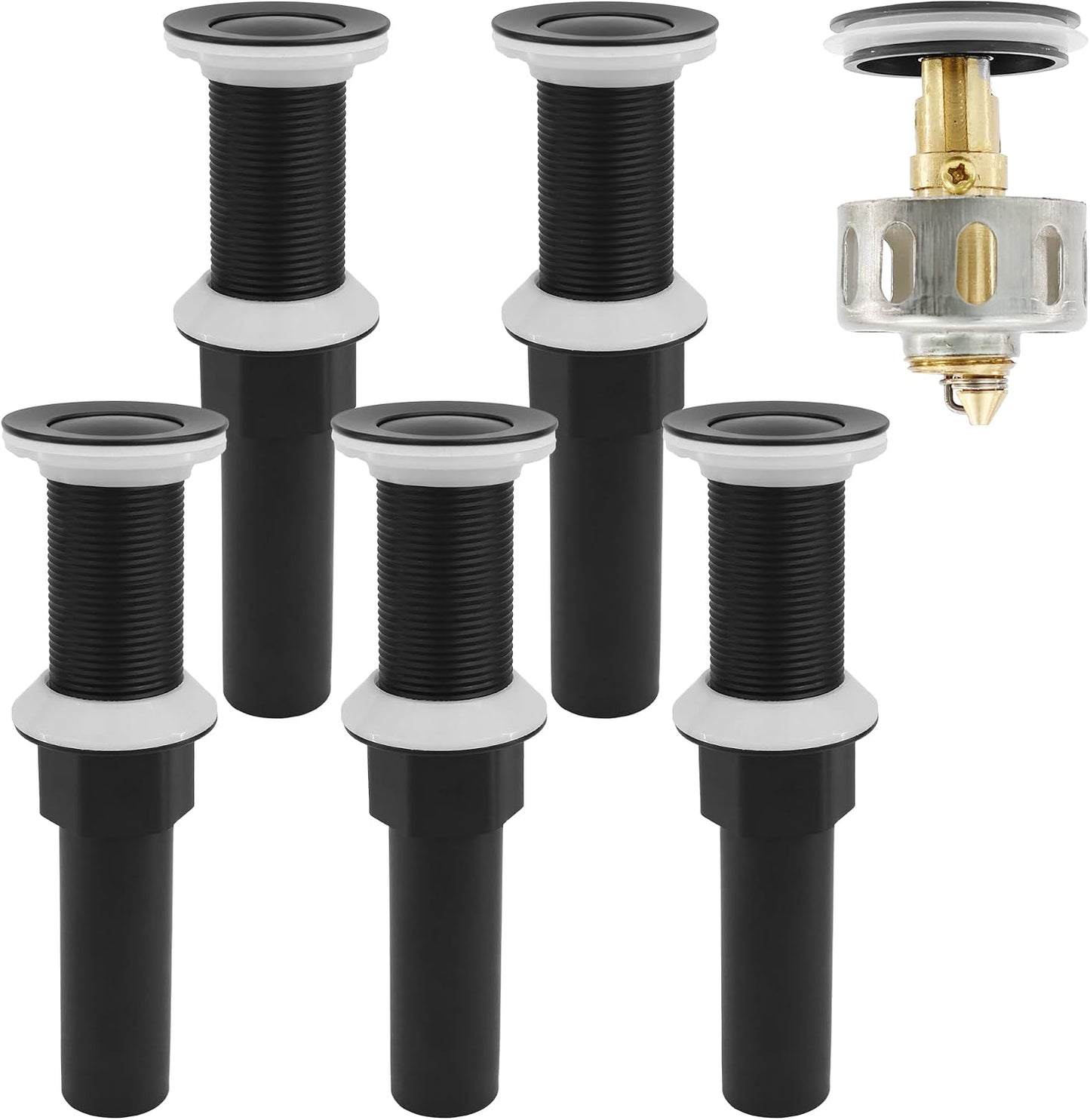 Bathroom Sink Drain,2 Pack Matte Black Drain Stopper Without Overflow,Small Cap Pop Up Drain Assembly with Detachable Strainer Basket,Built-in Anti-Clogging, Stainless Steel Nut