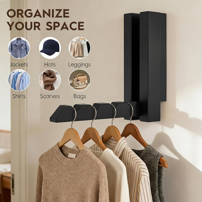 2 Pack Clothes Drying Rack Wall Mounted,Space Saver Wood Wall Mounted Folding Clothes Hanger Rack for Laundry Room,Bathrooms,Closet Storage Organization,Easy to Install