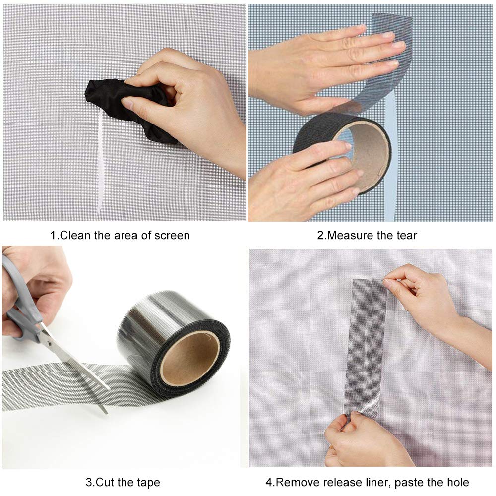 KTOJOY 2"x140" Screen Repair Kit, Door Window Screen Repair Tape Fiberglass Covering Mesh, 3-Layer Strong Adhesive and Waterproof Repair Holes Tears, Black(2" x 11.7FT)