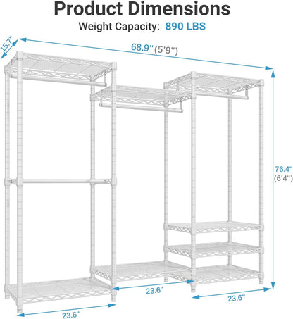 VIPEK V5 Heavy Duty Clothes Rack, Portable Closet Wardrobe with 4 Hanging Rods & 8 Shelves, Freestanding Adjustable Garment Rack for Bedroom, Walk-in Closet, 890 lbs Capacity, Black, 68.9" L