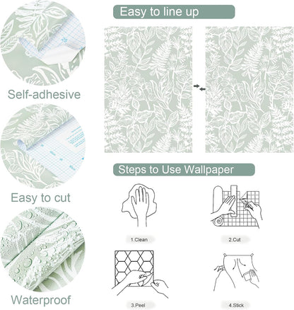 Safiyya Peel and Stick Wallpaper Boho Modern Beige Leaf Contact Paper Peel and Stick Wall Paper Self Adhesive Removable Wallpaper for Bedroom Bathroom Vinyl Roll 78.7"x17.3"