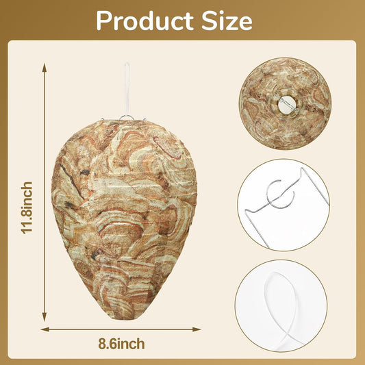 DECYOOL 2 Pack Fake Wasp Nest Decoy Outdoor Waterproof Material | Waterproof Material, Eaves/Garbage/Pool Areas, Territorial Hive Mimicry, Includes 2 Hanging Ropes for Easy Setup