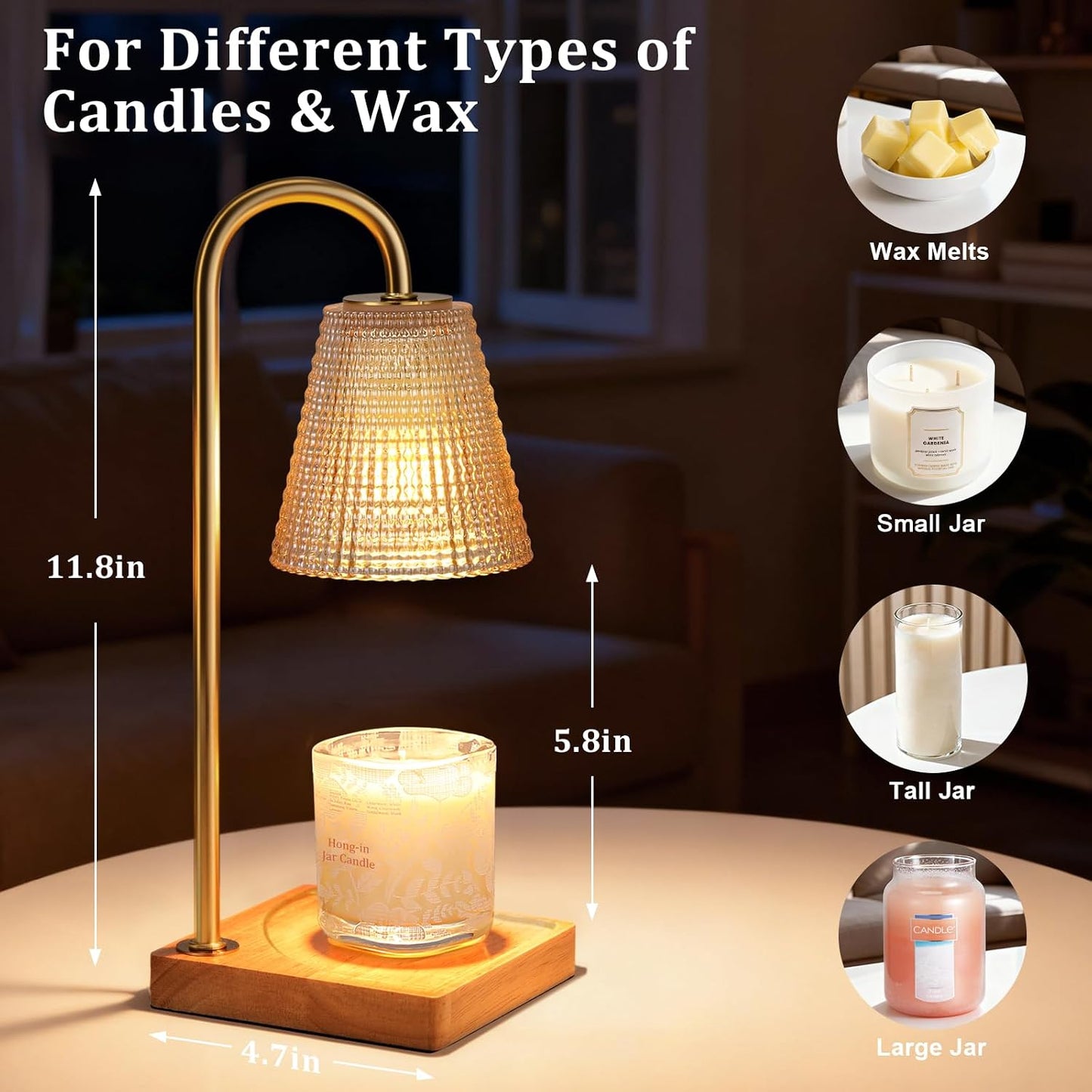 Hong-in Candle Warmer Lamp with Timer-Dimmable Adjustable Height Candle Lamp Warmer, Birthday Gifts for Women Mom Her, Housewarming Office Home Decor,Wax Warmer for Scented Wax Jar Candles