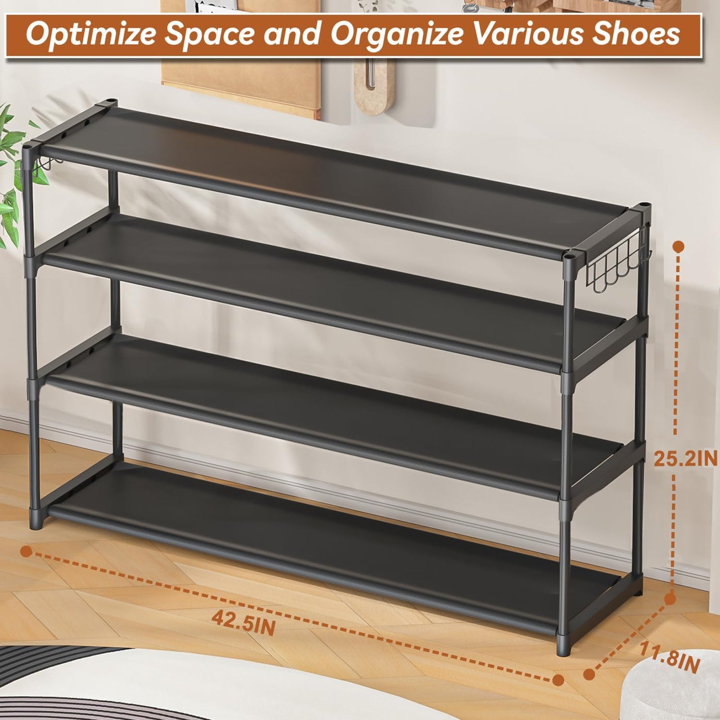 LUKYTOWER Extra Long Shoe Rack 2 Tier Shoe Storage Organizer Wide Stackable Shoe Organizer Racks for Closet Entryway,Shoe Shelf Stand Sturdy Durable Shoes Rack Holder Save Space