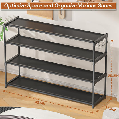 LUKYTOWER Extra Long Shoe Rack 2 Tier Shoe Storage Organizer Wide Stackable Shoe Organizer Racks for Closet Entryway,Shoe Shelf Stand Sturdy Durable Shoes Rack Holder Save Space