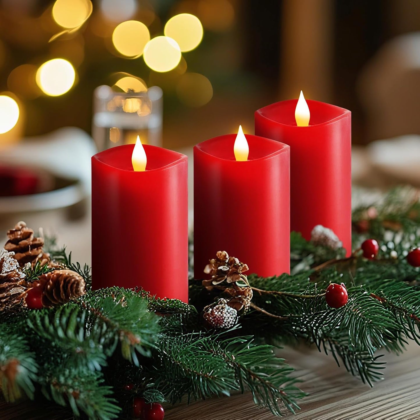 3x3 Flickering Flameless Candles Set of 2, 2AA Battery Life 600 Hours Battery Candles Flickering with Timer,3 inch Flameless Candles with Remote for Indoor/Outdoor, Ivory