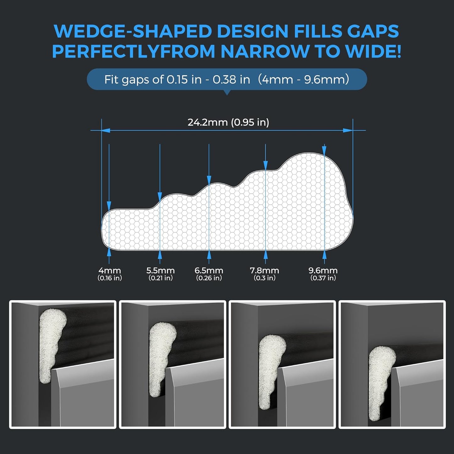 196 Inch Self-Adhesive Wedge Weather Stripping Door Seal & Window Insulation - Soundproof Gap Filler, Draft Stopper Foam Tape for Door Frame, Black