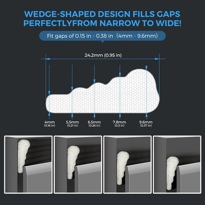 196 Inch Self-Adhesive Wedge Weather Stripping Door Seal & Window Insulation - Soundproof Gap Filler, Draft Stopper Foam Tape for Door Frame, Black