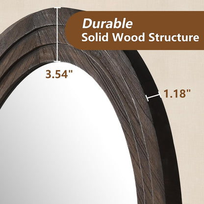MELOMOIR Arched Full Length Mirror with Solid Wood Frame, 56"x21" Rustic Farmhouse Floor Mirror with Stand, Free Standing Leaning Hanging, for Bedroom Living Room Dressing Room Entryway, Brown
