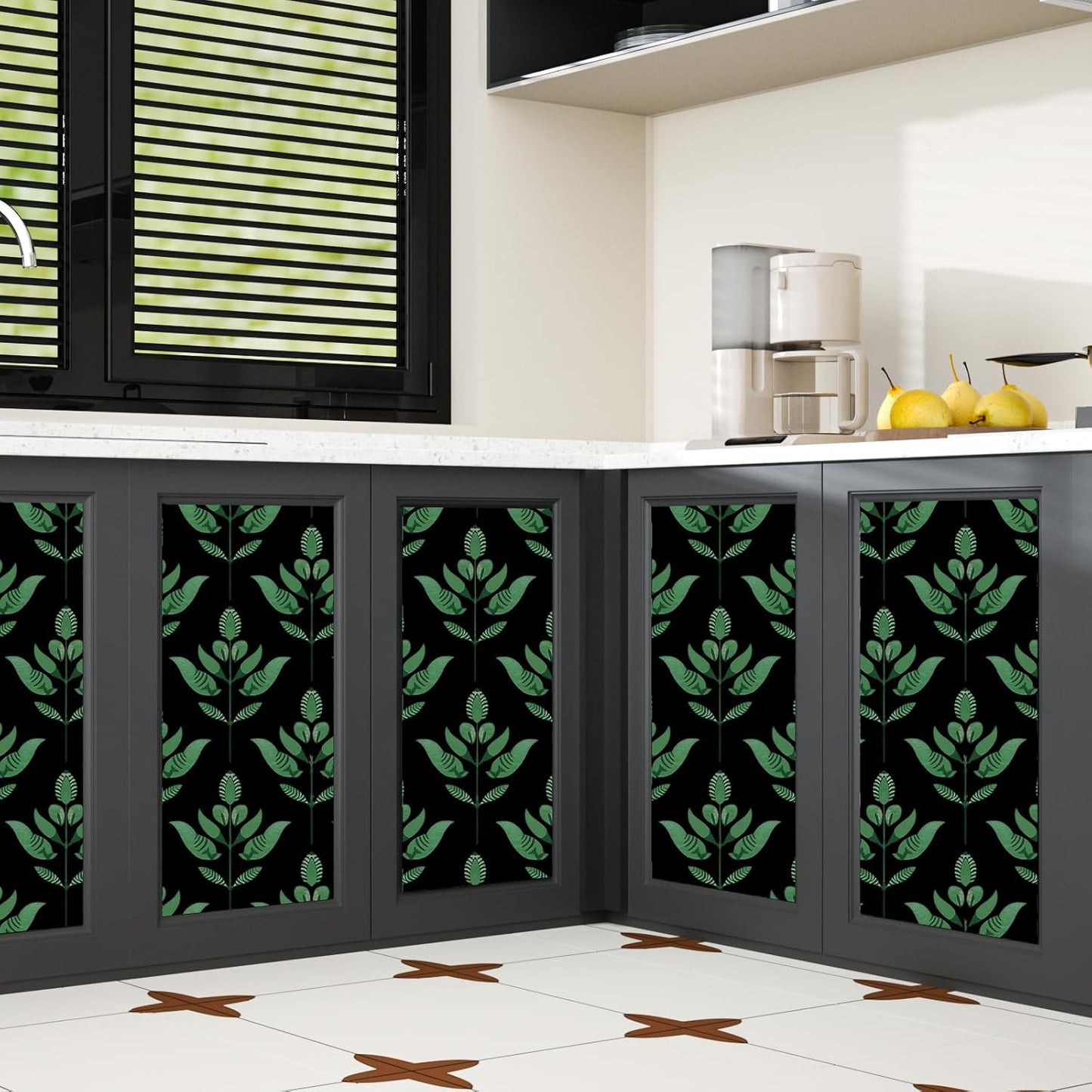 BOKEBEVE Leaves Contact Paper Floral Wallpaper Stick and Peel Boho Damask Wall Paper for Liner Drawer Cabinet Backsplash Renter Friendly Waterproof 17.5 x 118In