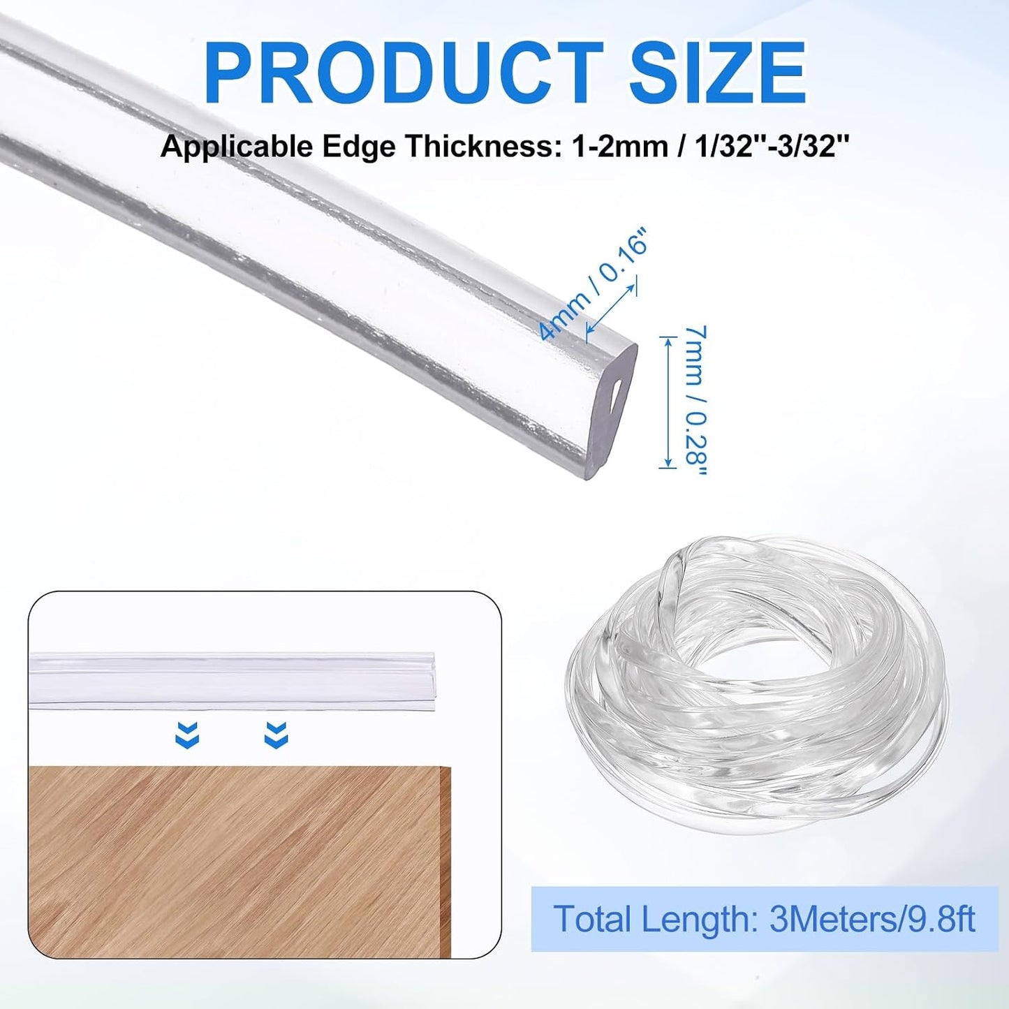 uxcell Clear Edge Trim, 13.1Ft Silicone U Channel Edge Protector, Edges Guards Fits 1/32"-3/32" for Car Doors Sheet Metal Parts (3/16" W x 3/8" H)