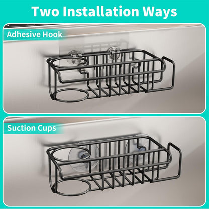 HapiRm 4 in 1 Sink Caddy Sponge Holder, SUS304 Stainless Steel Kitchen Brush Holder and Dish Cloth Hanger, Kitchen Organizers and Storage Essentials - Silver