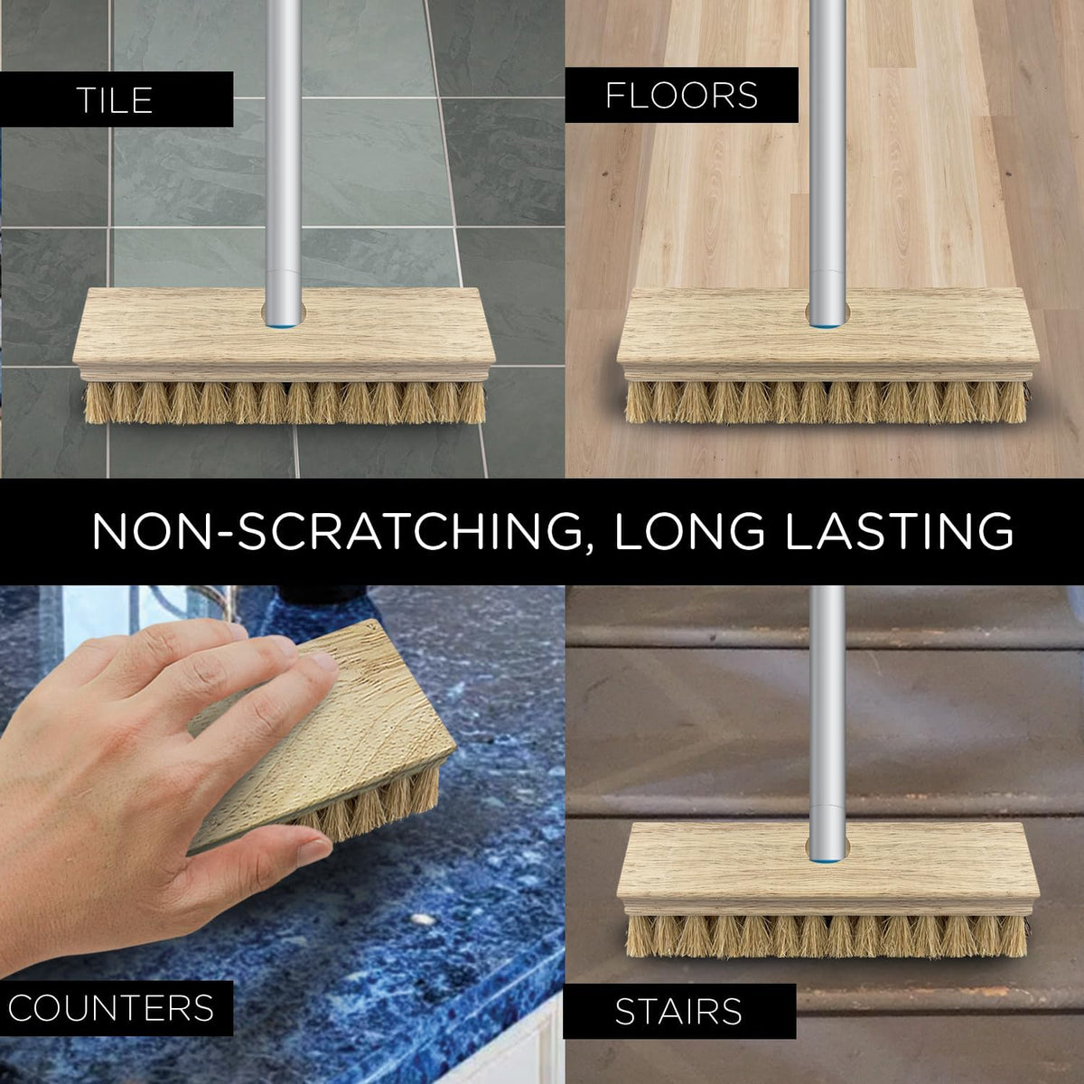LOLA Deck Scrub Brush Outdoor Broom, Durable Bristles Remove Dirt, Grime, Grout, Leaves, Snow on Patios, Decks, Wet or Dry