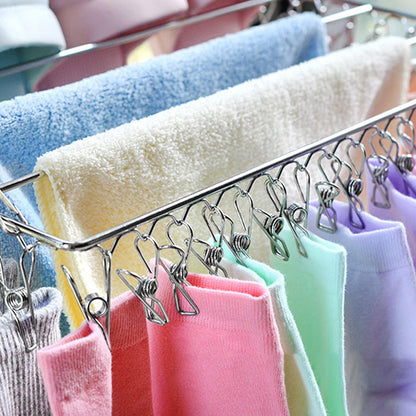 Stainless Steel Sock Drying Rack,Multifunctional Laundry Drying Rack Hanging Drying Rack Swivel Hook Wind Proof Clothes Hanger Rack with Clips for Hanging Clothes Towels Socks (Without Clip 40cm)