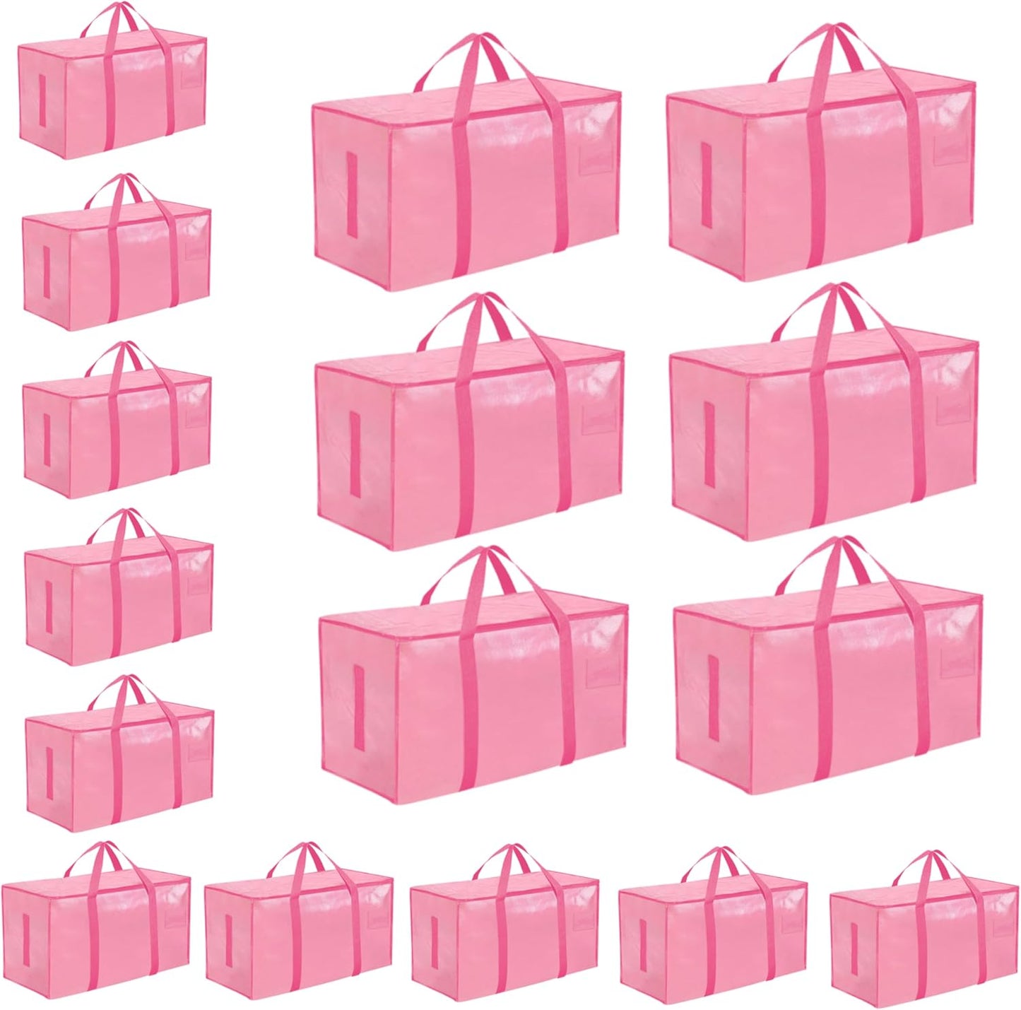 8 Pack-Extra Large Heavy Duty Moving Bags - Waterproof Storage Totes with Handles & Zippers, Foldable for College Dorm, Storage (Clear)