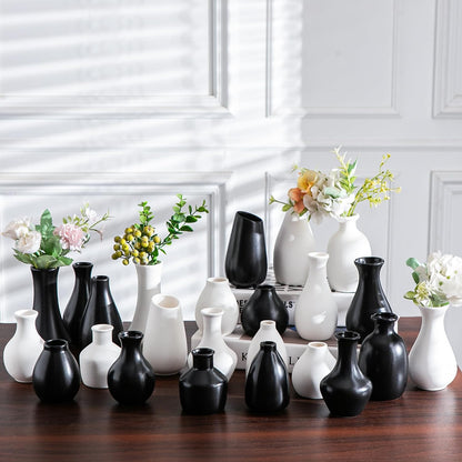 White Bud Vases, Ceramic Small Vase Set of 5, Mini Vases for Fresh and Dried Flowers, Modern Home Decor, Pottery Centerpiece Table Decorations