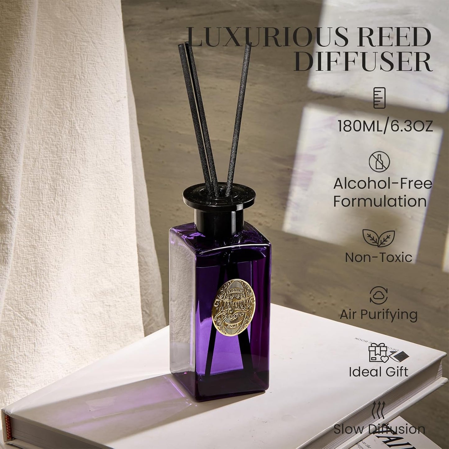 M&SENSE 6.3 oz Large Reed Diffuser Set | Lime+Basil Scent Oil Diffuser with Sticks | Hotel Collection Non-Toxic Home Fragrance |for Bedroom Bathroom Living Room - Colors B