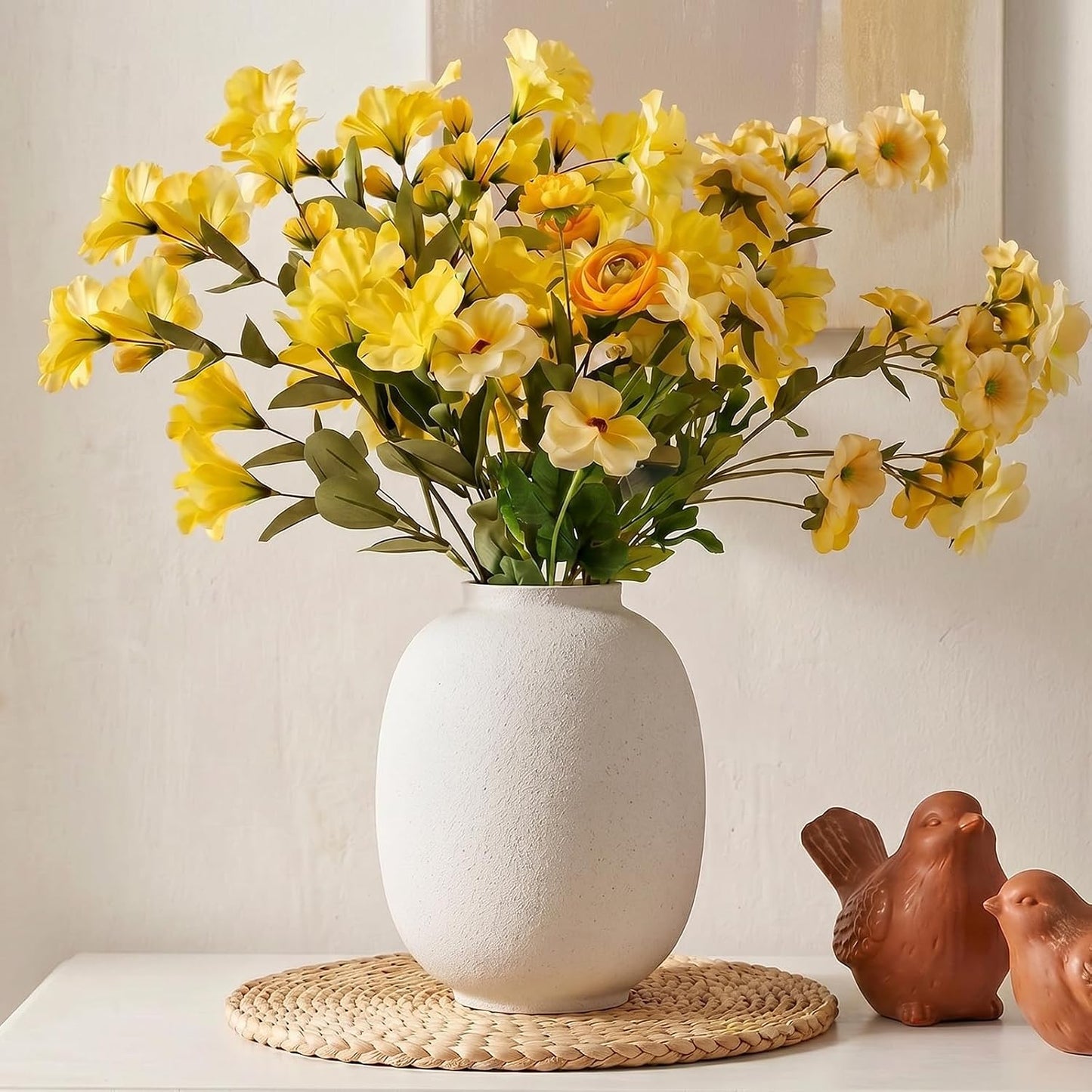 CUCUMI Ceramic Vase Set of 5, Home Decor Farmhouse Décor Handmade Pottery Vases for Pampas Grass, Dried Fresh Flowers, Table, Living Room, Kitchen, Shelf, Entryway Mantel Neutral Tones