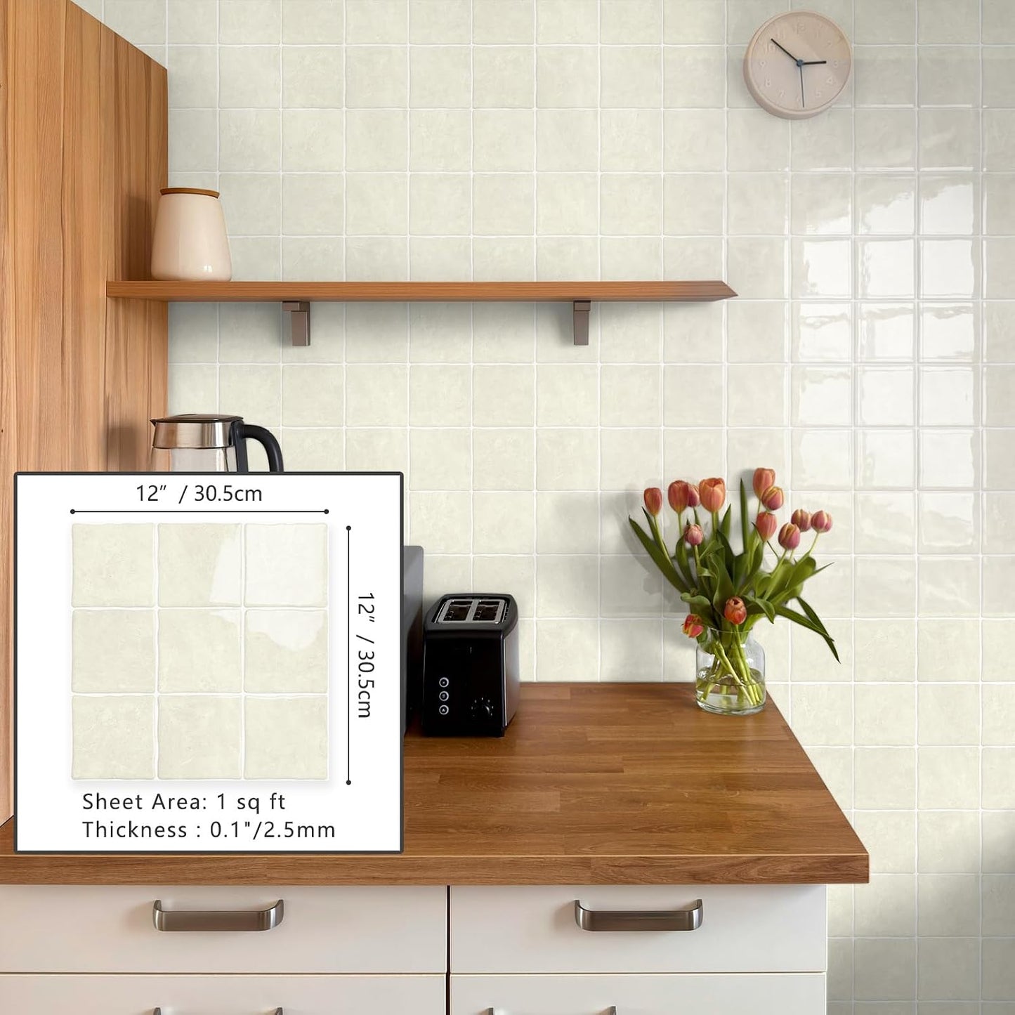 10 Sheet Thicker Peel and Stick Backsplash Tile, 12"x12" 3D Self Adhesive Square Mosaic Subway Checkered Vinyl Backsplash Stick on Wall Tiles for Bathroom, Kitchen, Living Room (10, Orange)