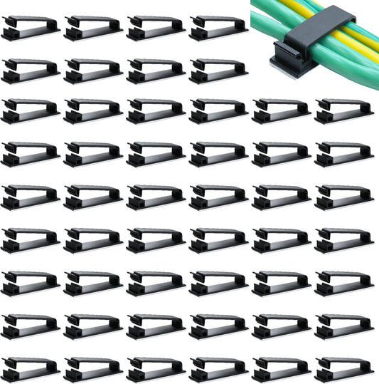 50packs Self Adhesive Cable Management Clips,32.5mm/1.28in Black Durable Wire Organizers Cord Holder for TV, PC, Laptop, Ethernet, Desktop, Home, and Office