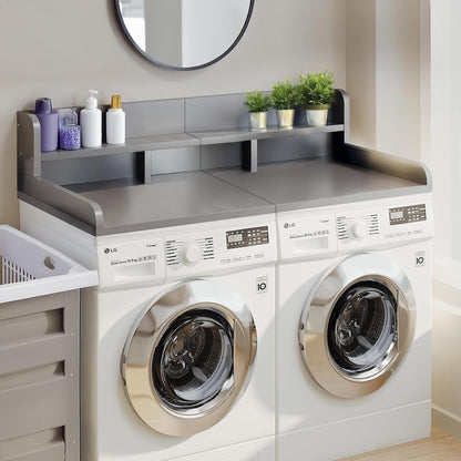 54" X 27.5" Washer and Dryer Countertop, Adjustable Laundry Countertop with Shelf, Extra Dividers, Folding Clothes Station, Over Machine Storage for Detergents & Essentials (Natural)