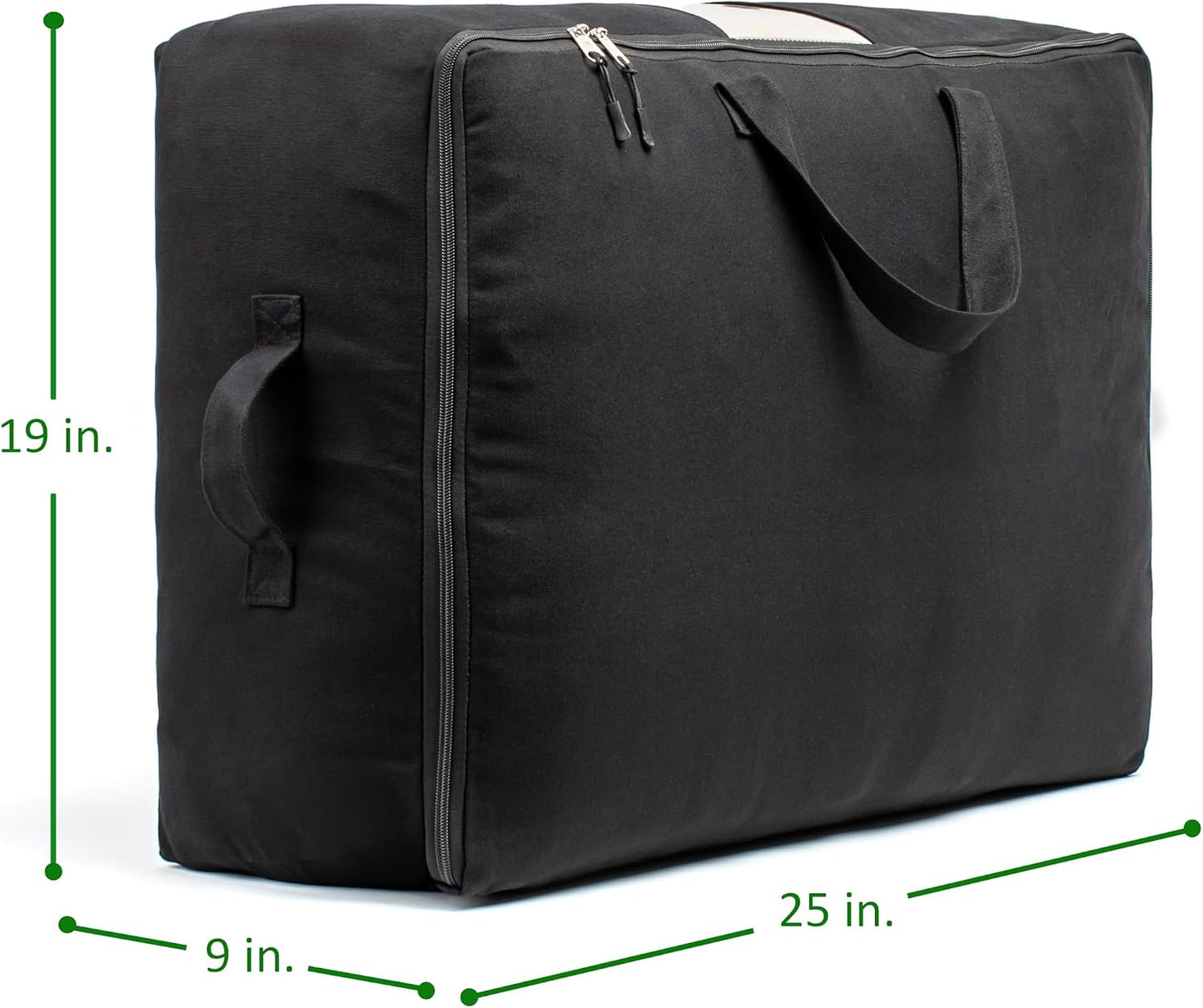 Soft Canvas Storage Bags with Zipper. Thick Breathable, 1pc King/Queen Comforter Organizer. Four Carrying Handles and Window. Large 25x19x9in Bag for Sheets Blankets Bedding Pillows, Clothes (Grey)