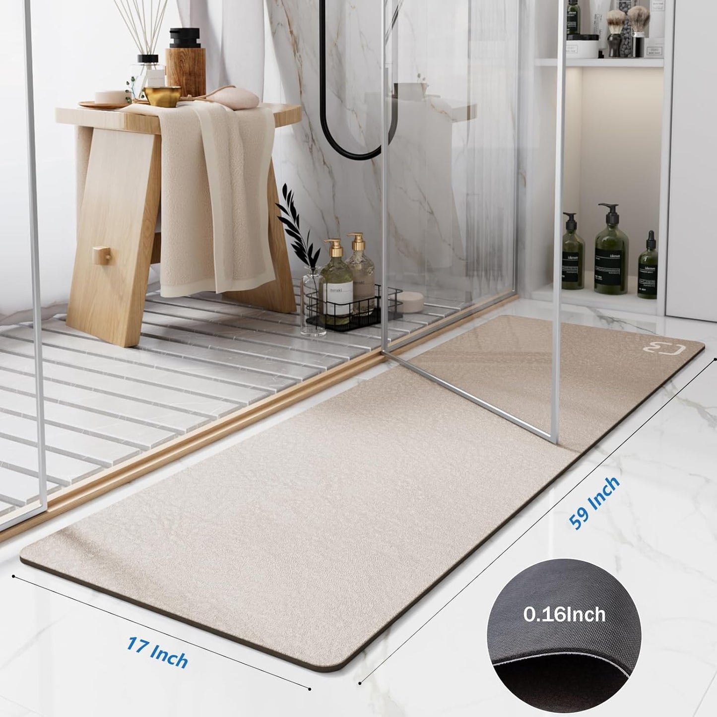 Diatomaceous Earth Bath Mat Rugs Super Absorbent Diatomite Stone Bath Mat Non Slip Quick Dry Thin Bathroom Mat Fit Under Door, Floor Rugs in Front of Bathtub, Shower Room, Sink,15.7"x23.6", Grey