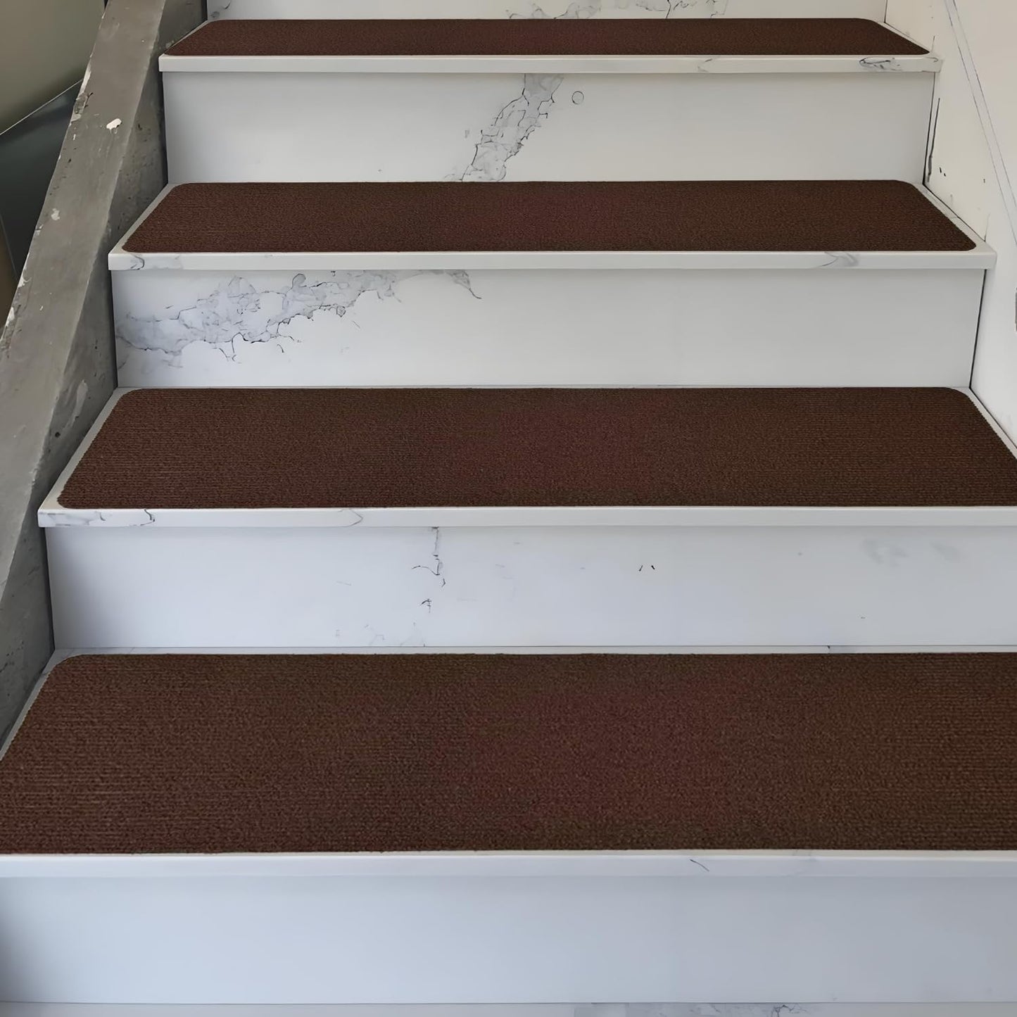 Nonslip Stair Treads Wooden Steps, 15 PCS 30" x 8" Safety Rug Slip Resistant Runner with Reusable Adhesive, Carpet Landing Mat for Family Elders Pets Soft Stair Mats Indoor (Black)