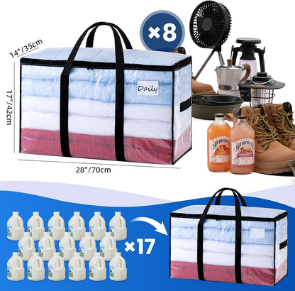 TAILI Extra Large Moving Bags, 4 Pack Blue Heavy Duty Totes For Storage with Visible Window, Wrap Around Handles, Storage Bags for Space Saving, Alternative to Moving Boxes