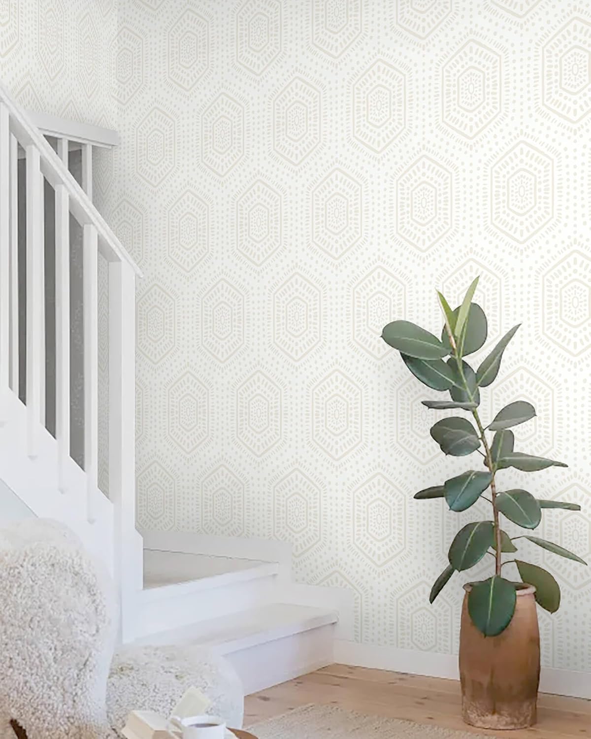 Heroad Boho Peel and Stick Wallpaper Beige Renter Friendly Wall Paper Peel and Stick Modern Contact Paper Neutral Geometric Wallpaper for Bedroom Bathroom Cabinets Decor Vinyl Waterproof 17.3"x78.7"