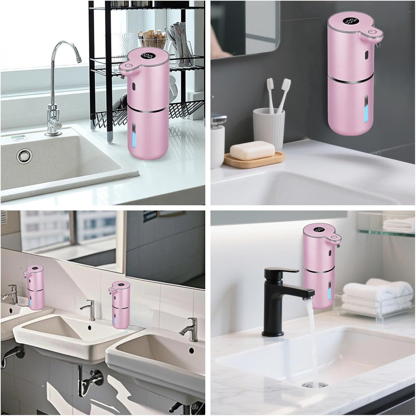 OHIFAST Automatic Foaming Soap Dispenser Touchless, USB Rechargeable Smart Hand Soap Dispenser, 6-Level Adjustable, 12.8oz/380mL Wall Mounted for Bathroom Kitchen Dish Soap-White