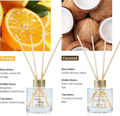 100ml Scent Diffuser with 6 Fiber Sticks, 3.5 oz Reed Diffuser Set Aromatherapy Fragrance Diffusers Air Fresheners for Home Bedroom Bathroom (Coconut)