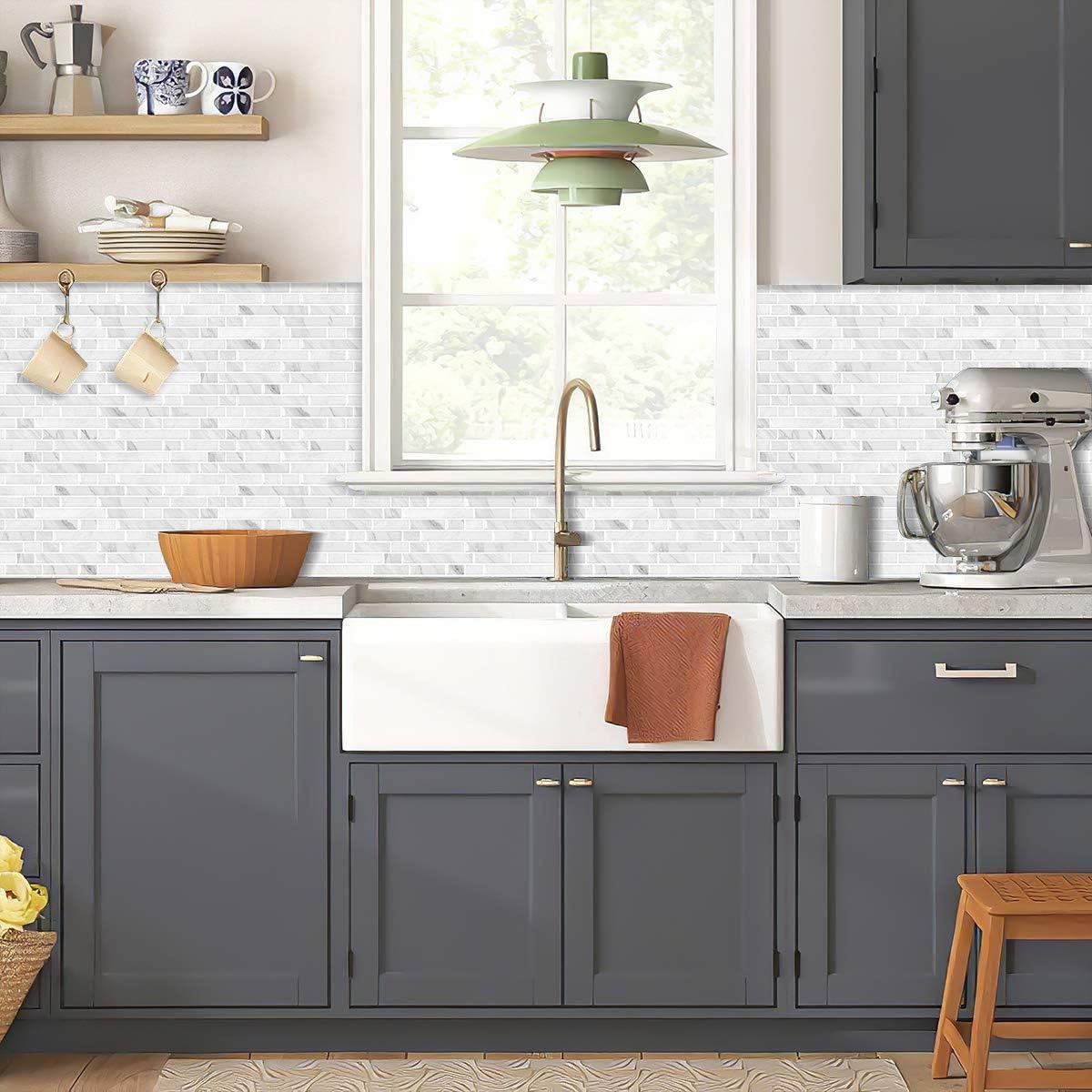 Yipscazo 10 Sheets Peel and Stick Backsplash for Kitchen Wall, 12''x12'' Waterproof Stick on Backsplash Smart Tiles for Bathroom,Removable Backsplash Wall Tiles in Gray White