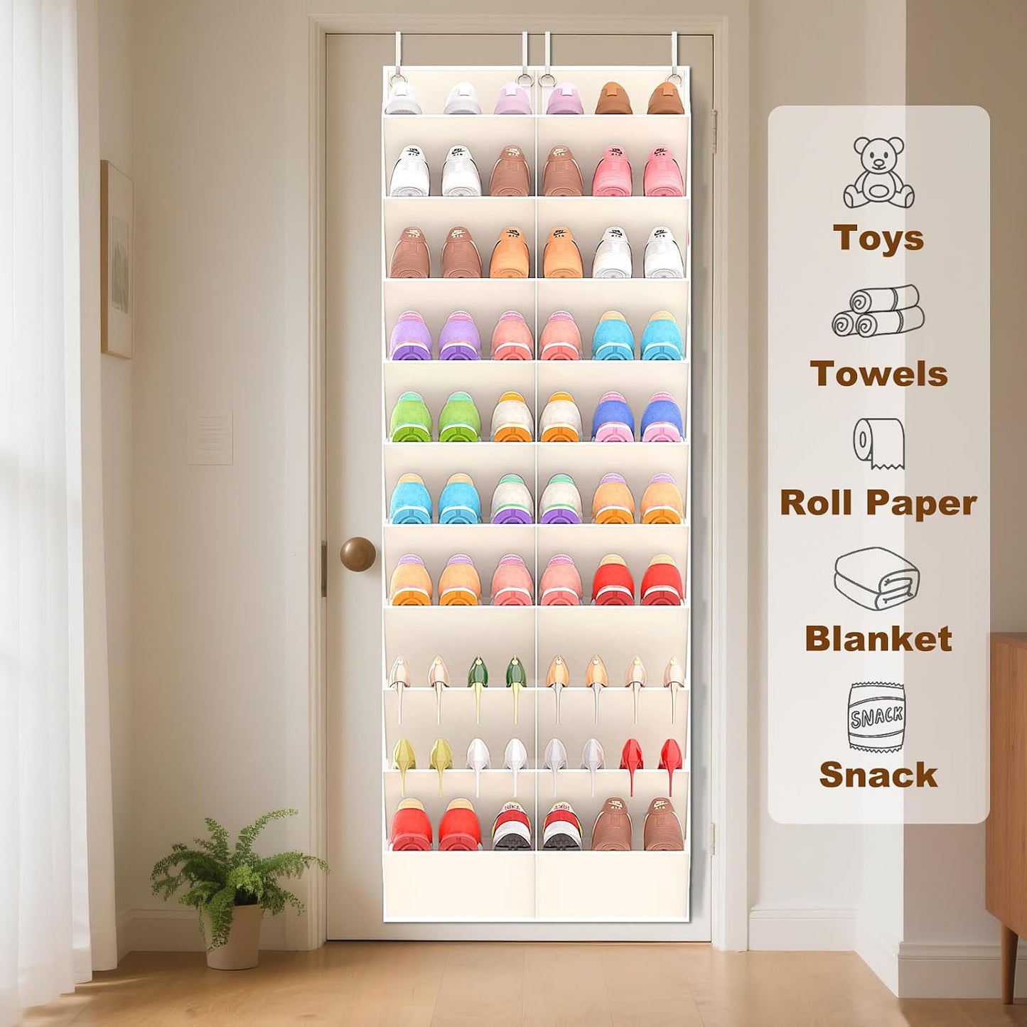 UVIAHOMI 20-30 Pairs Over the Door Shoe Organizer, Clear Pockets Hanging Shoe Storage for Closet, 10-Tier Door Shoes Rack, Handing Shoes Holder Fit All the Family's Sneakers, Boots, Heels, White