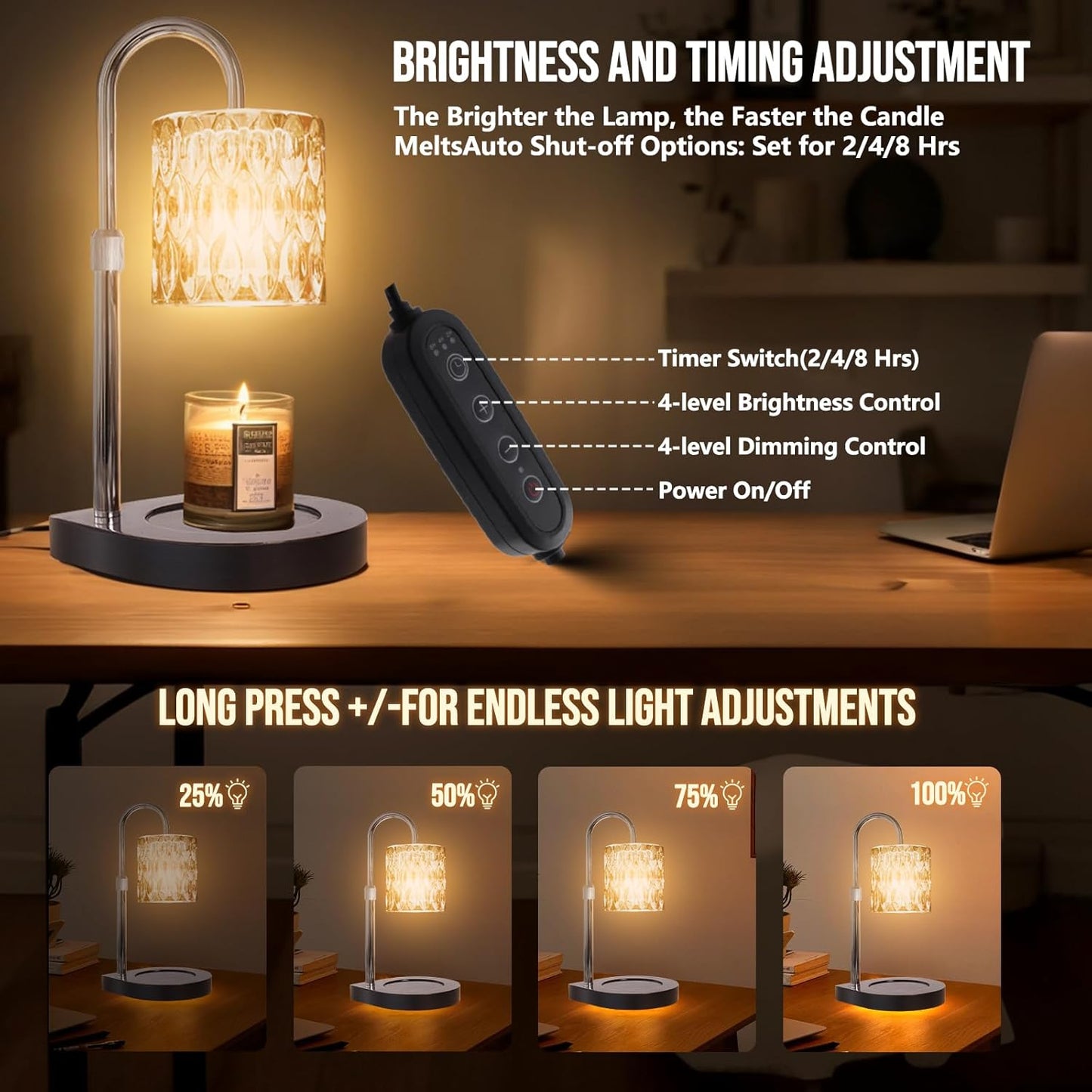 Fragrance Candle Warmer Lamp with 2 Bulbs Electric Candle Warmer with Timer & Dimmer for Home Decor