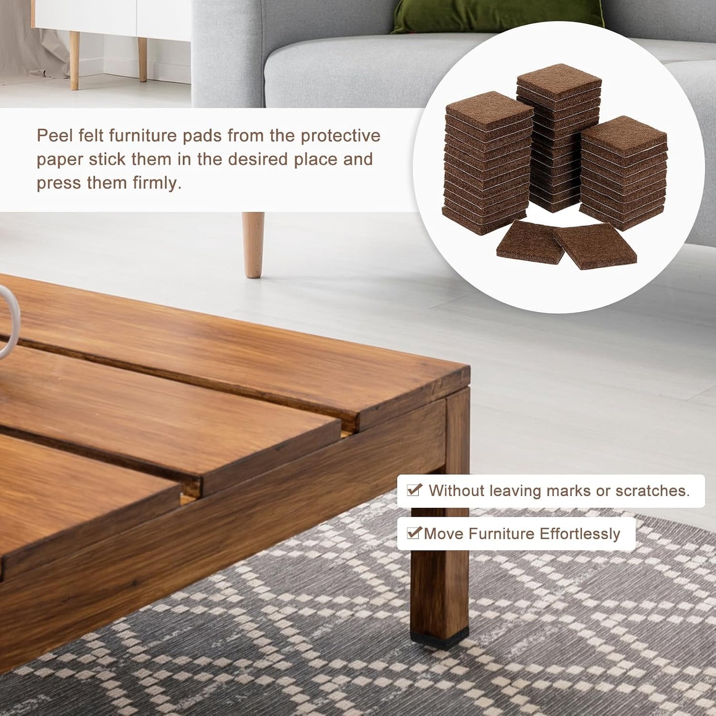 uxcell Furniture Pads, 36Pcs 1.5" - Square Self Adhesive Felt Furniture Pads, Floor Protectors for Furniture Feet Chairs Legs Hardwood Floors (Black)